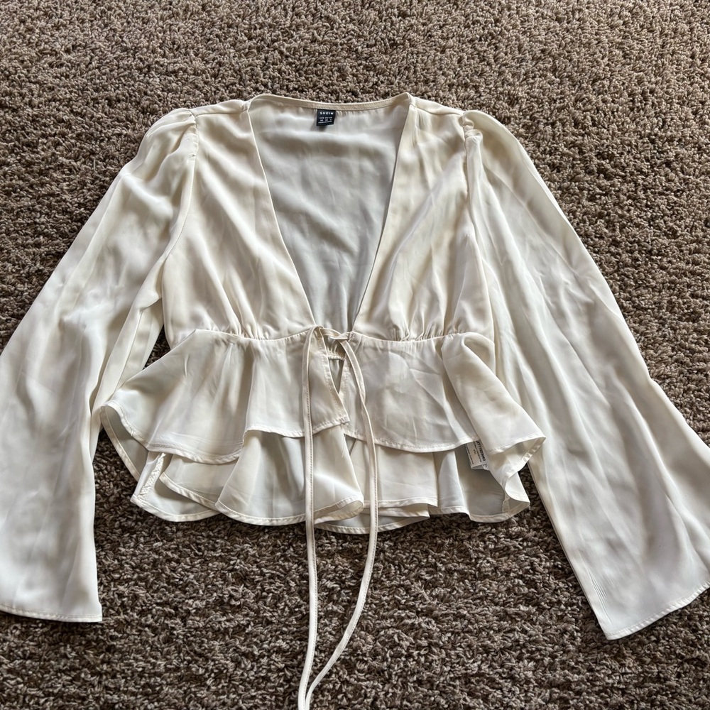Cream Ruffle Tie-Front Women’s Top